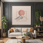Stylisierte Illustration Von Bergen Mit Rundem Sonnenhintergrund