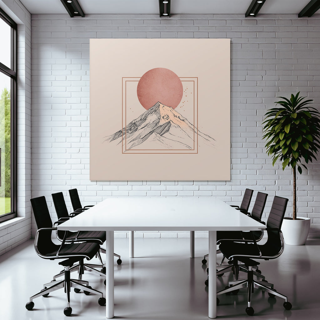 Stylisierte Illustration Von Bergen Mit Rundem Sonnenhintergrund