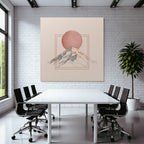 Stylisierte Illustration Von Bergen Mit Rundem Sonnenhintergrund
