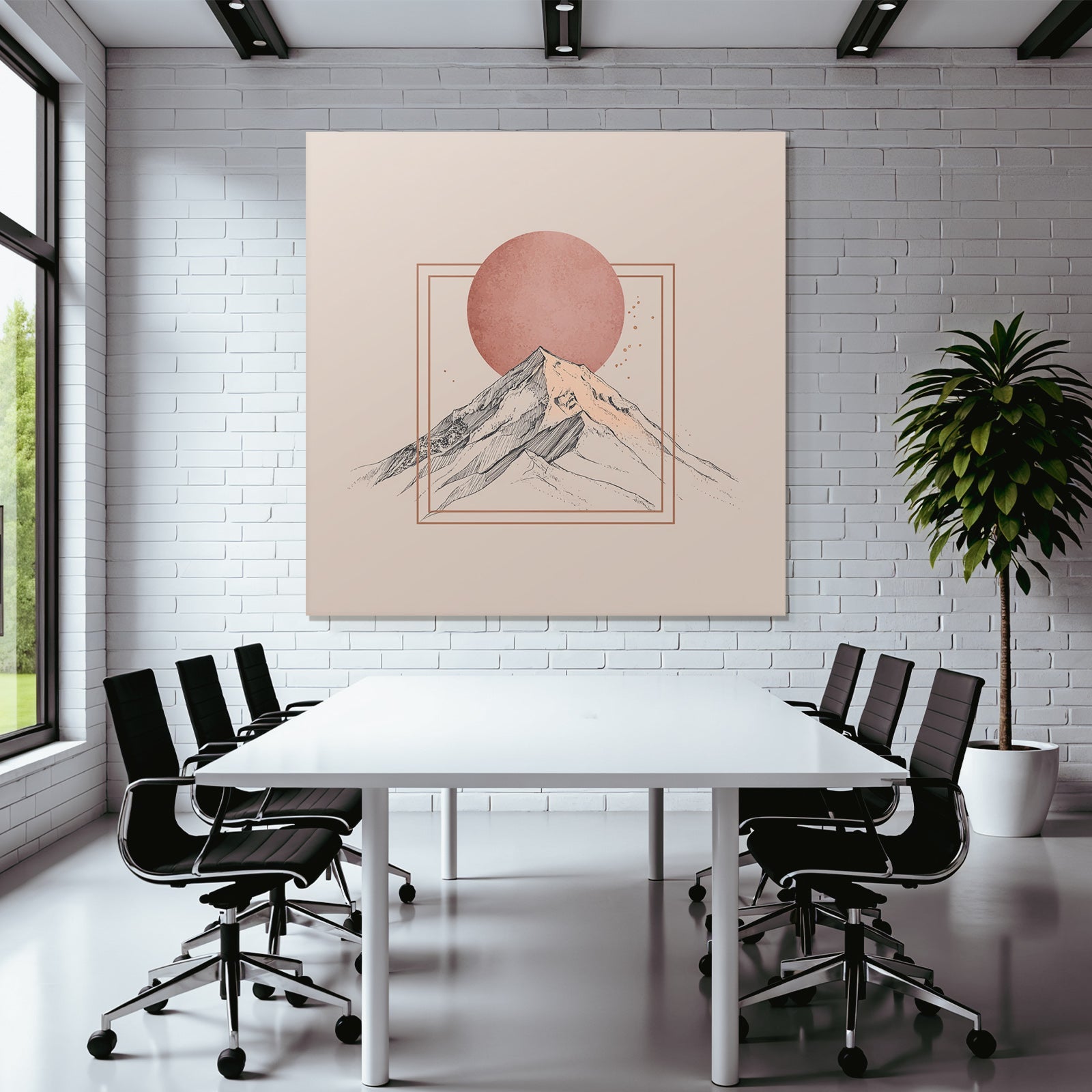 Stylisierte Illustration Von Bergen Mit Rundem Sonnenhintergrund