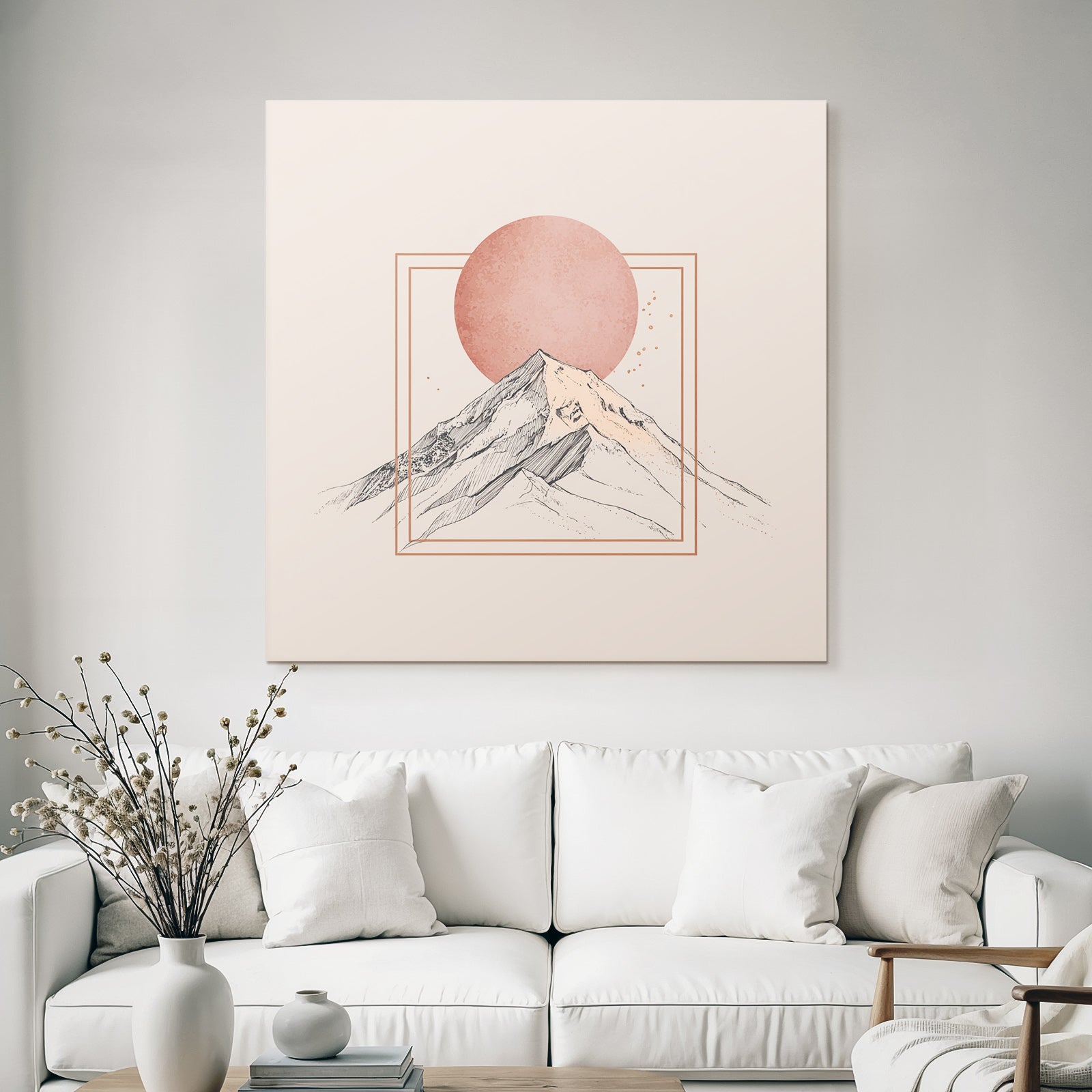 Stylisierte Illustration Von Bergen Mit Rundem Sonnenhintergrund