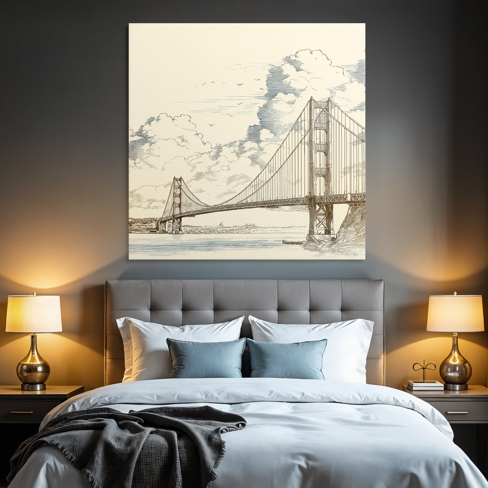 Suspensionsbrücke Illustration Vor Hintergrund Von Wolken