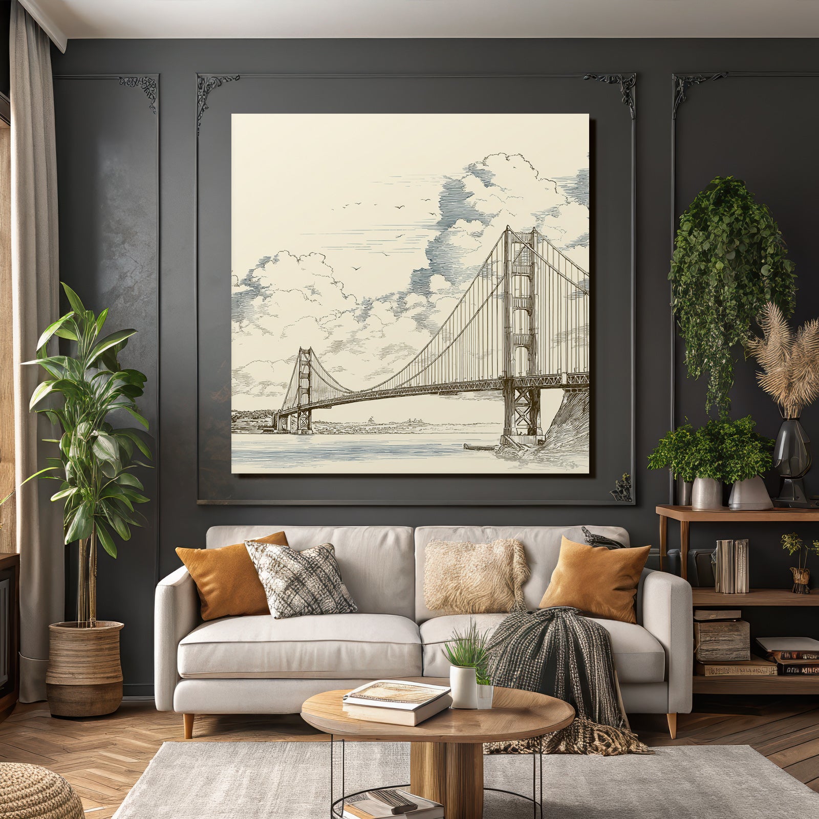 Suspensionsbrücke Illustration Vor Hintergrund Von Wolken