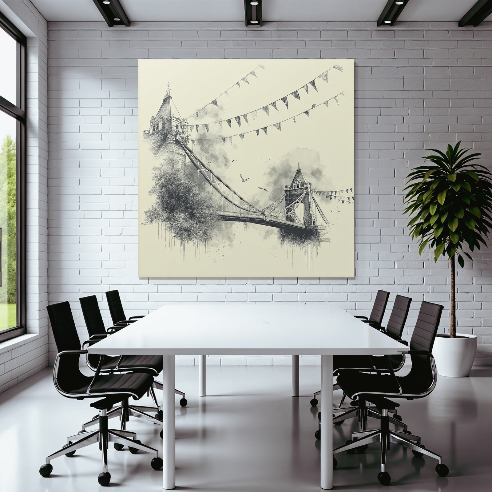 Thementbrücke Mit Buntflaggen Und Umgebender Natur Waßerfarbenstil