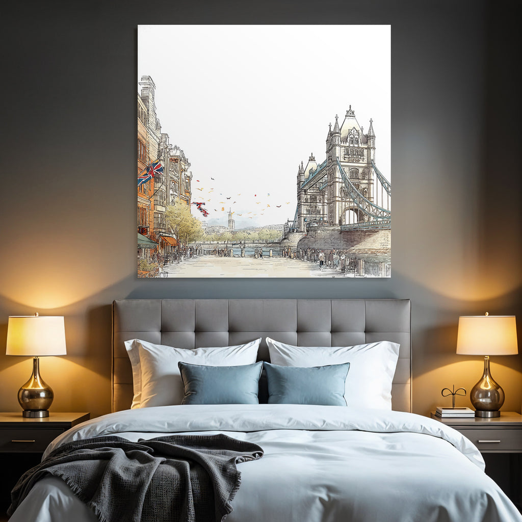 Tower Bridge London Stadtansicht Sonniger Tag Mit Leuten