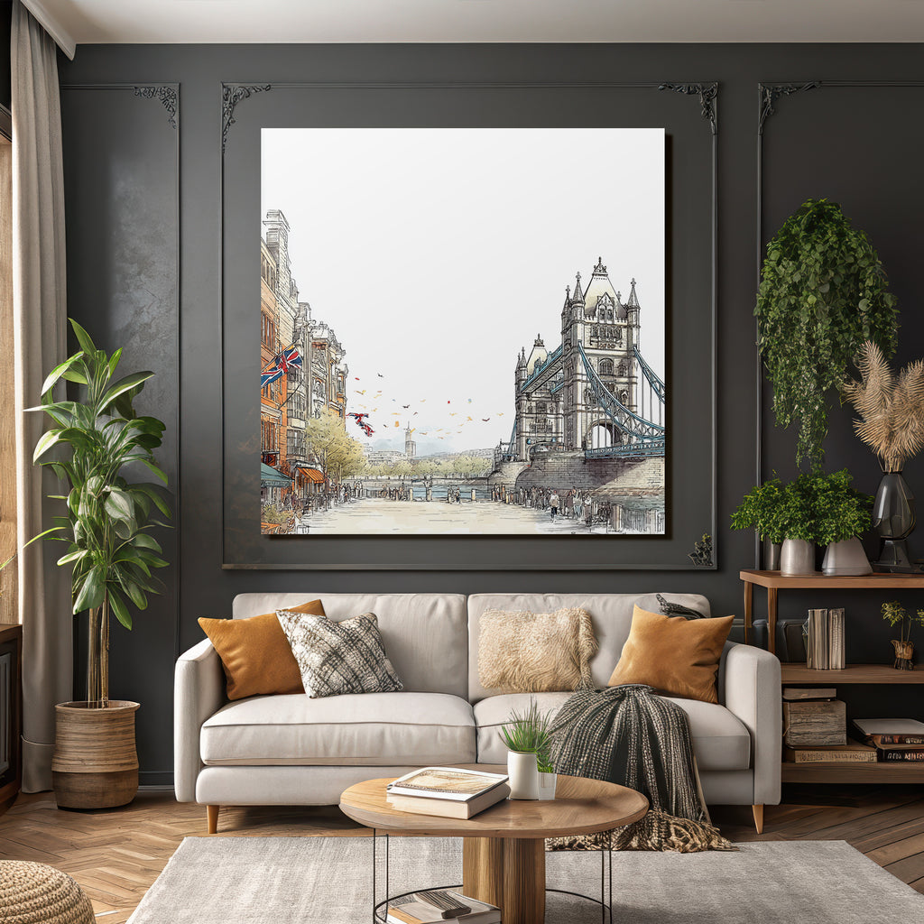Tower Bridge London Stadtansicht Sonniger Tag Mit Leuten