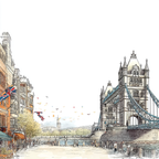 Tower Bridge London Stadtansicht Sonniger Tag Mit Leuten | Illustration und Zeichnung | Kunstgattungen