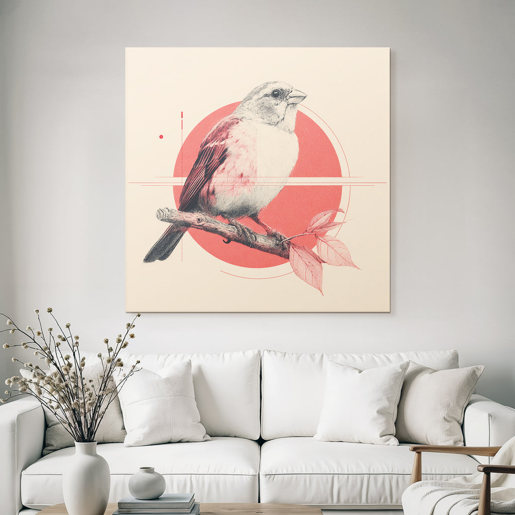 Vogel Auf Einem Ast Minimalistische Illustration Geometrische Elemente