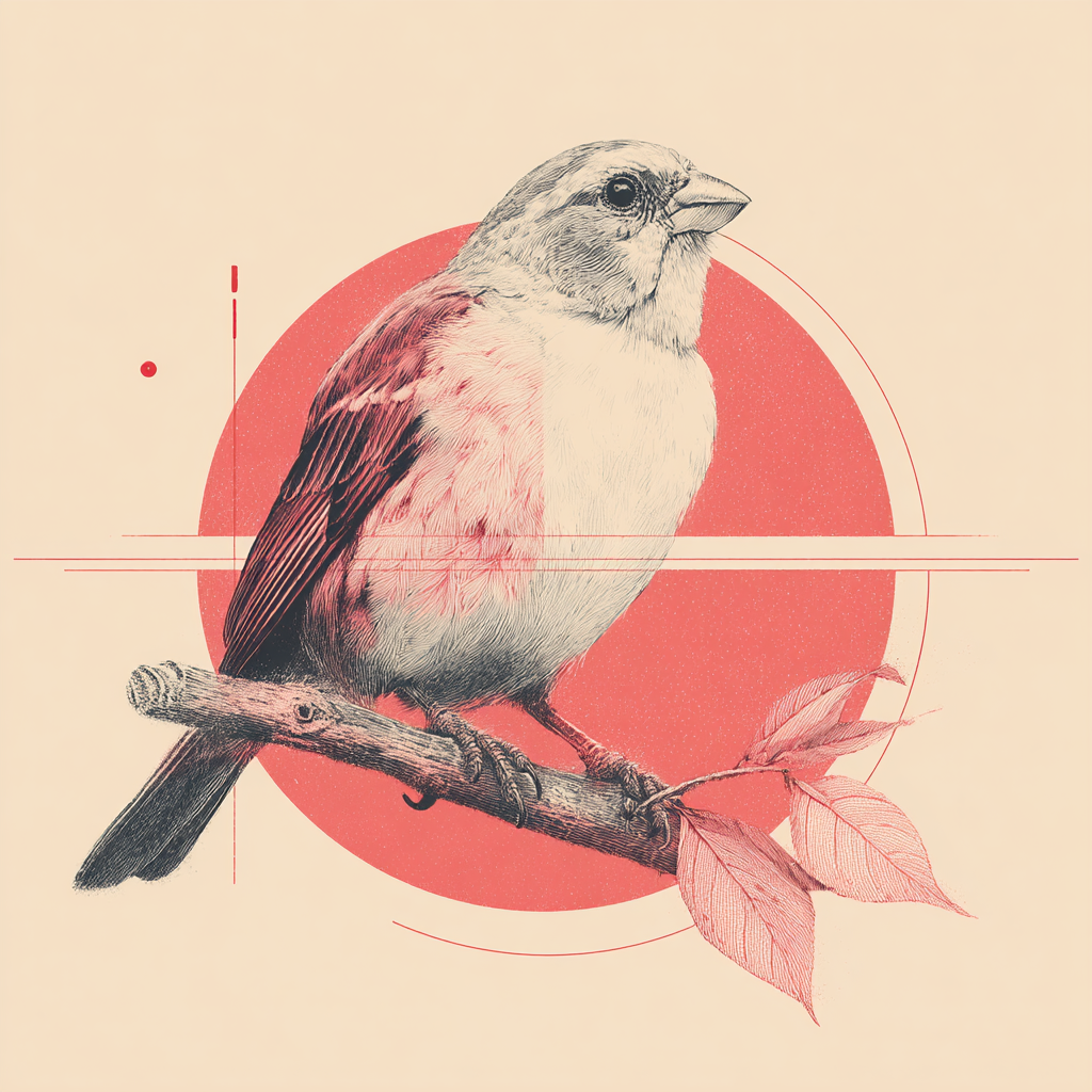 Vogel Auf Einem Ast Minimalistische Illustration Geometrische Elemente | Illustration und Zeichnung | Kunstgattungen