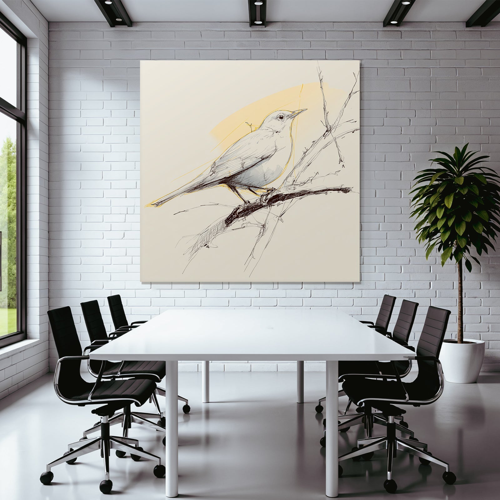 Vogel Auf Einem Ast Skizze Minimalistisch Farbgebung