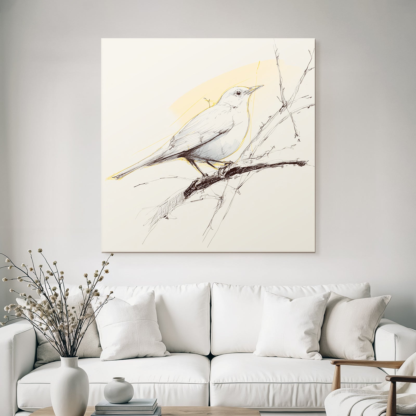 Vogel Auf Einem Ast Skizze Minimalistisch Farbgebung