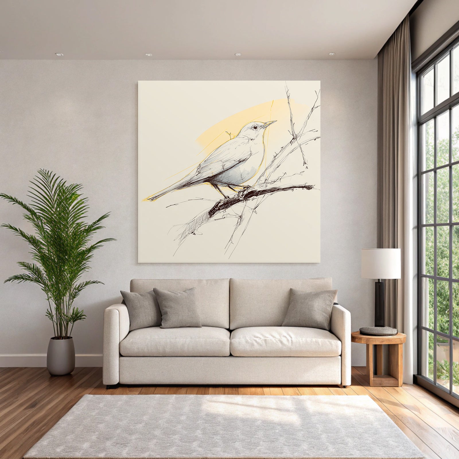 Vogel Auf Einem Ast Skizze Minimalistisch Farbgebung