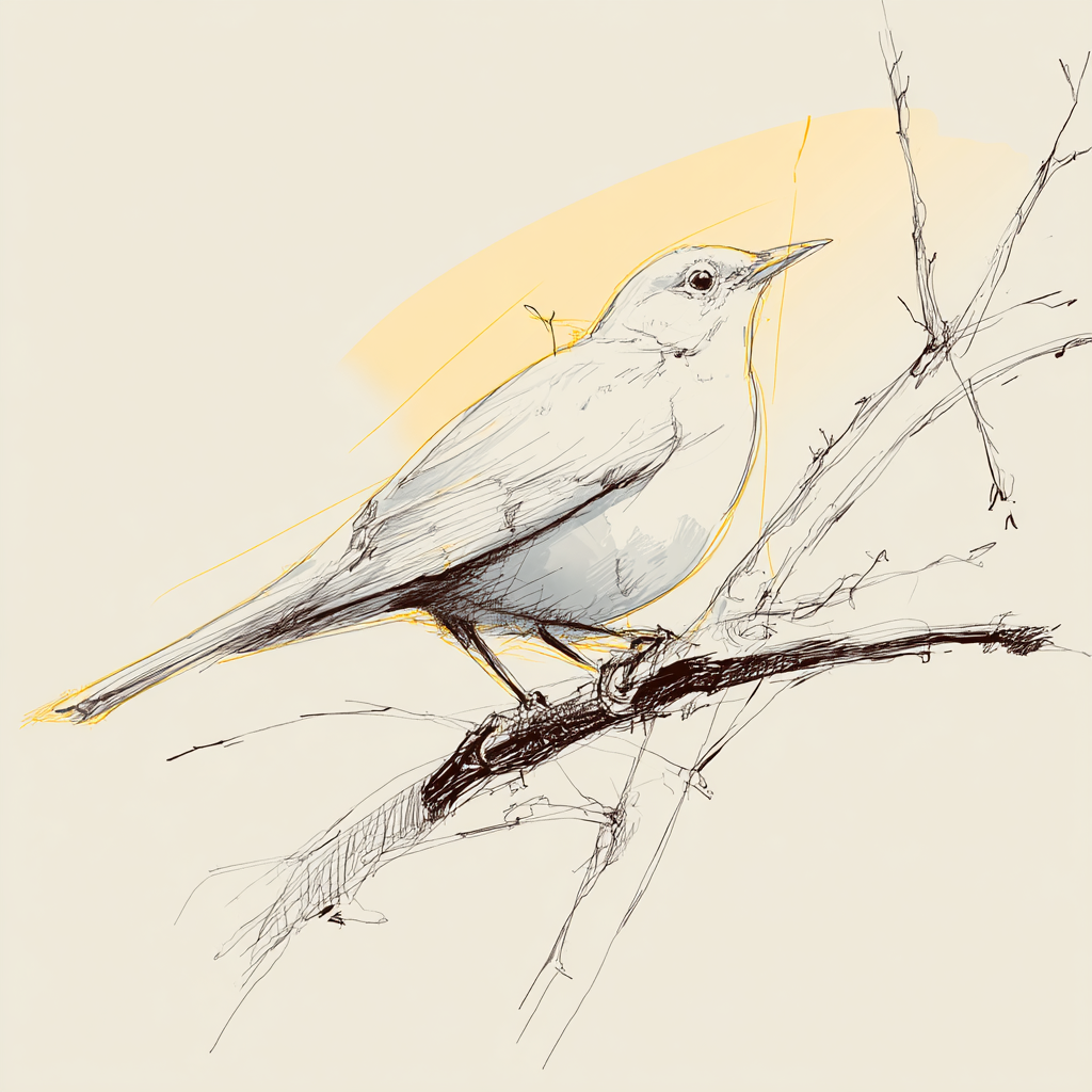 Vogel Auf Einem Ast Skizze Minimalistisch Farbgebung | Illustration und Zeichnung | Kunstgattungen