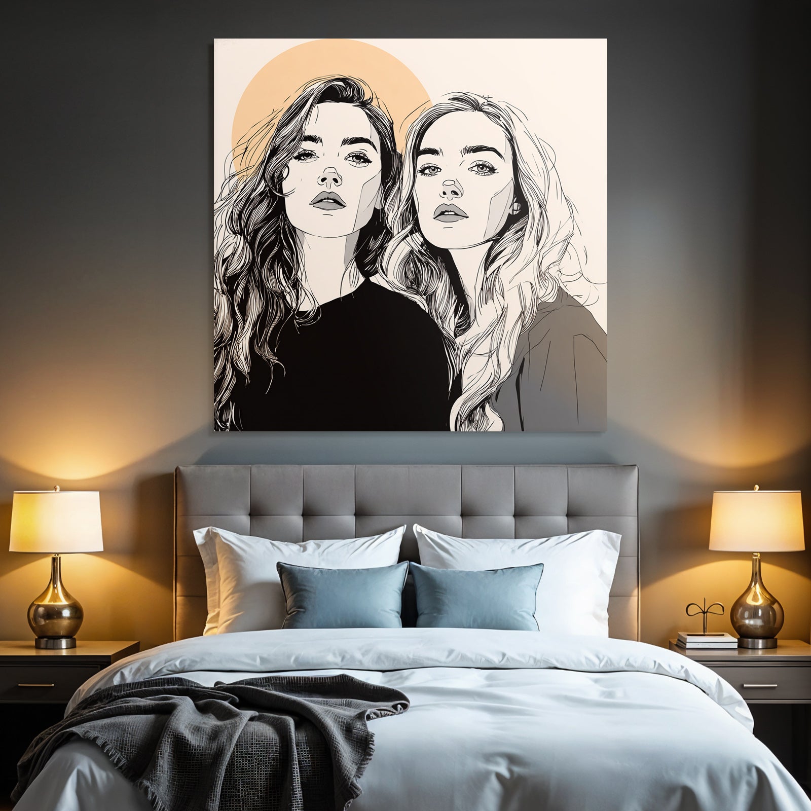Zwei Fraün Long Hair Kreißymbol Linienkunst Minimalistisch