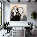 Zwei Fraün Long Hair Kreißymbol Linienkunst Minimalistisch
