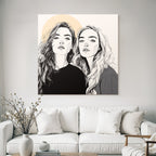 Zwei Fraün Long Hair Kreißymbol Linienkunst Minimalistisch
