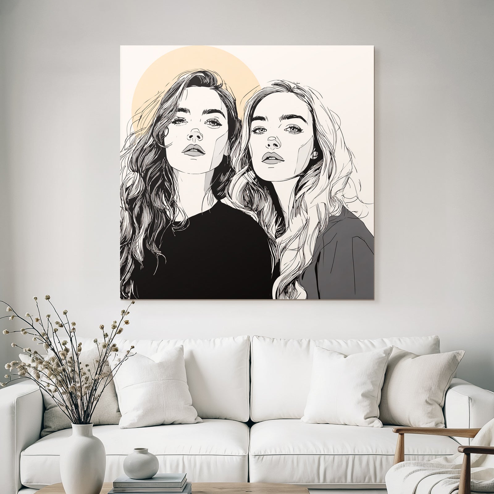 Zwei Fraün Long Hair Kreißymbol Linienkunst Minimalistisch