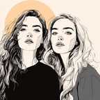 Zwei Fraün Long Hair Kreißymbol Linienkunst Minimalistisch | Illustration und Zeichnung | Kunstgattungen