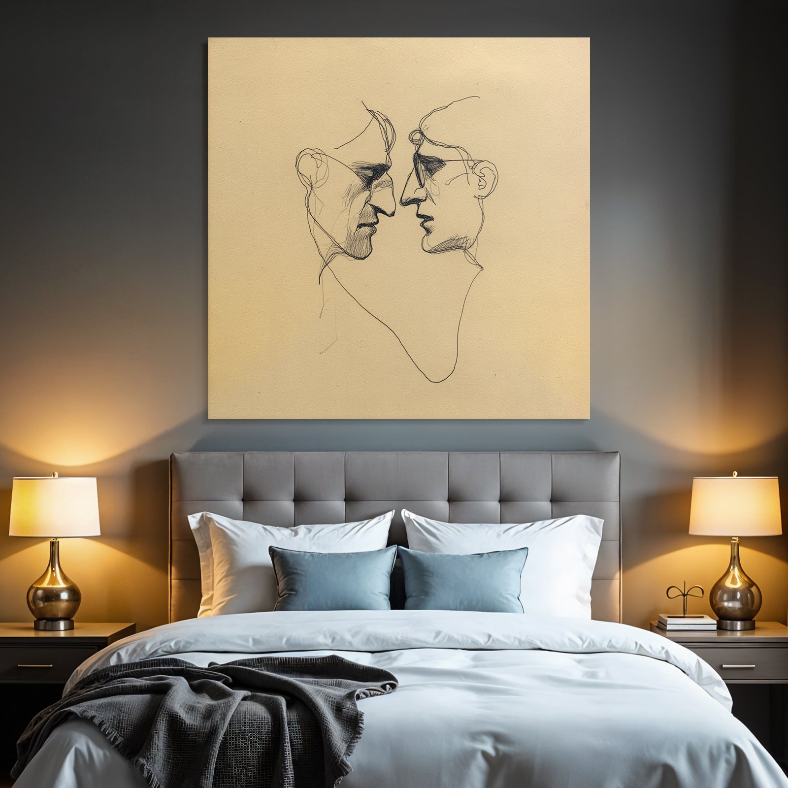 Zwei Gesichter Im Profile Konfrontation Verbindung Dualität Line Art