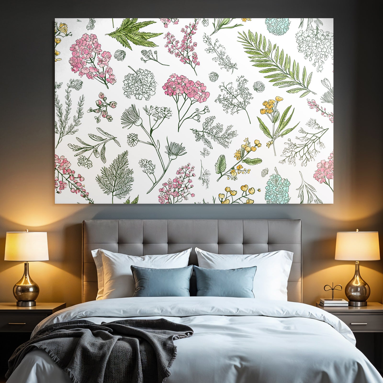 Blumenillustrationen Rosa Gelb Blau Muster Hintergrund Weiß