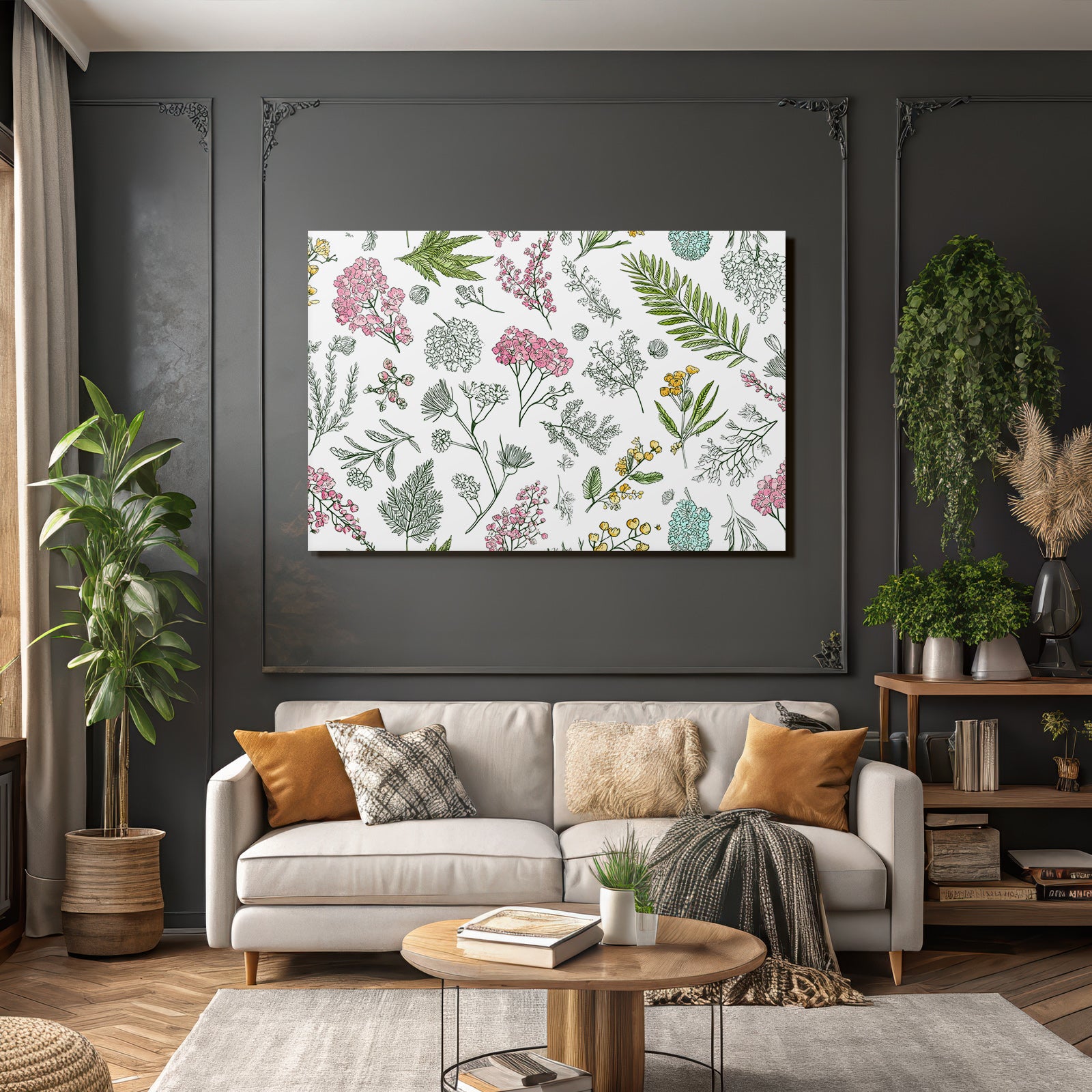 Blumenillustrationen Rosa Gelb Blau Muster Hintergrund Weiß