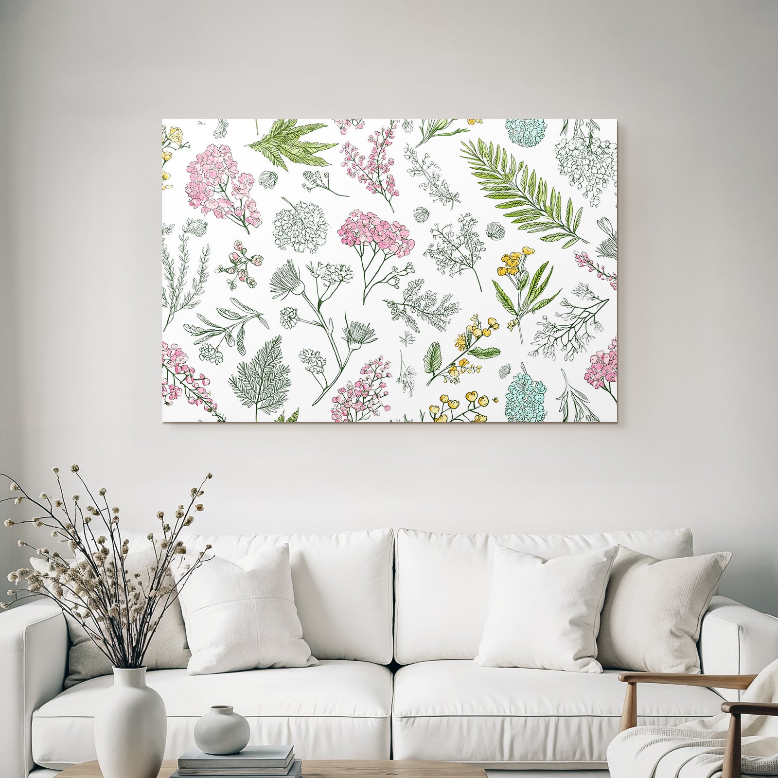 Blumenillustrationen Rosa Gelb Blau Muster Hintergrund Weiß