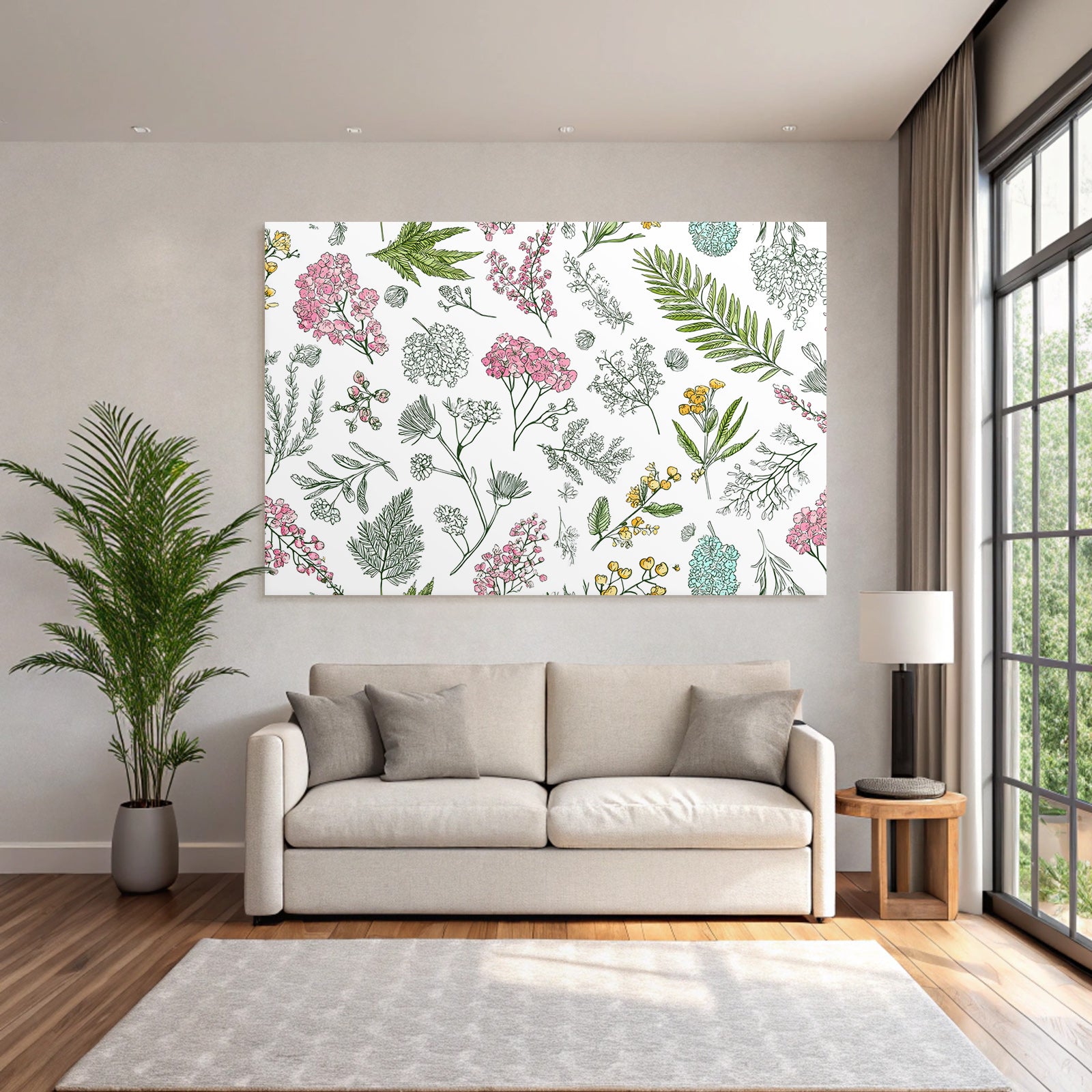 Blumenillustrationen Rosa Gelb Blau Muster Hintergrund Weiß