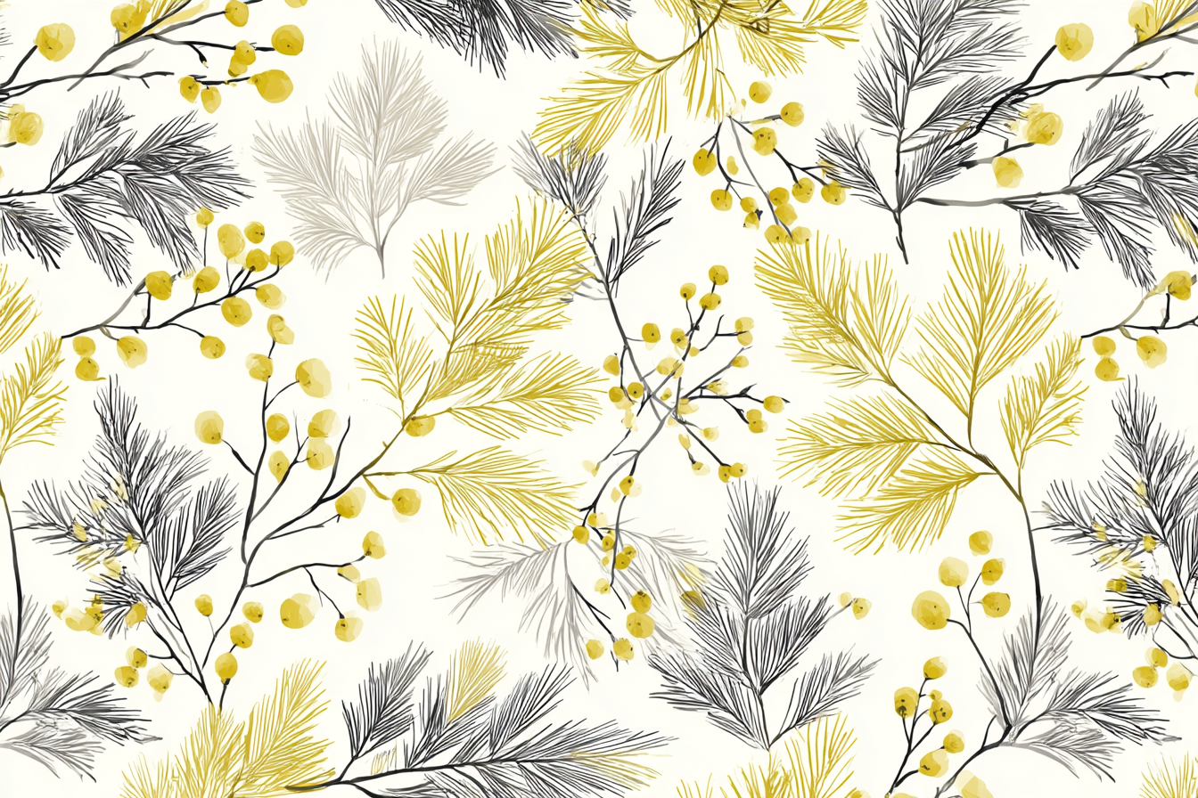 Botanisches Muster Von Foliage In Schwarz Und Gelb Ästhetik Handgezeichnet | Illustration und Zeichnung | Kunstgattungen