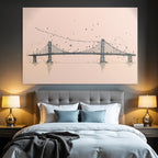 Brücke Kunstvolle Illustration Mit Wolken Fahnen Und Farbklecksen