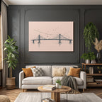Brücke Kunstvolle Illustration Mit Wolken Fahnen Und Farbklecksen