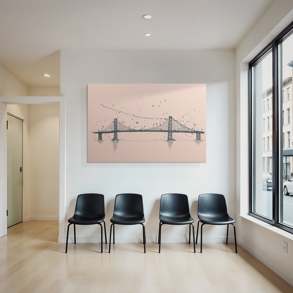 Brücke Kunstvolle Illustration Mit Wolken Fahnen Und Farbklecksen