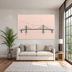 Brücke Kunstvolle Illustration Mit Wolken Fahnen Und Farbklecksen