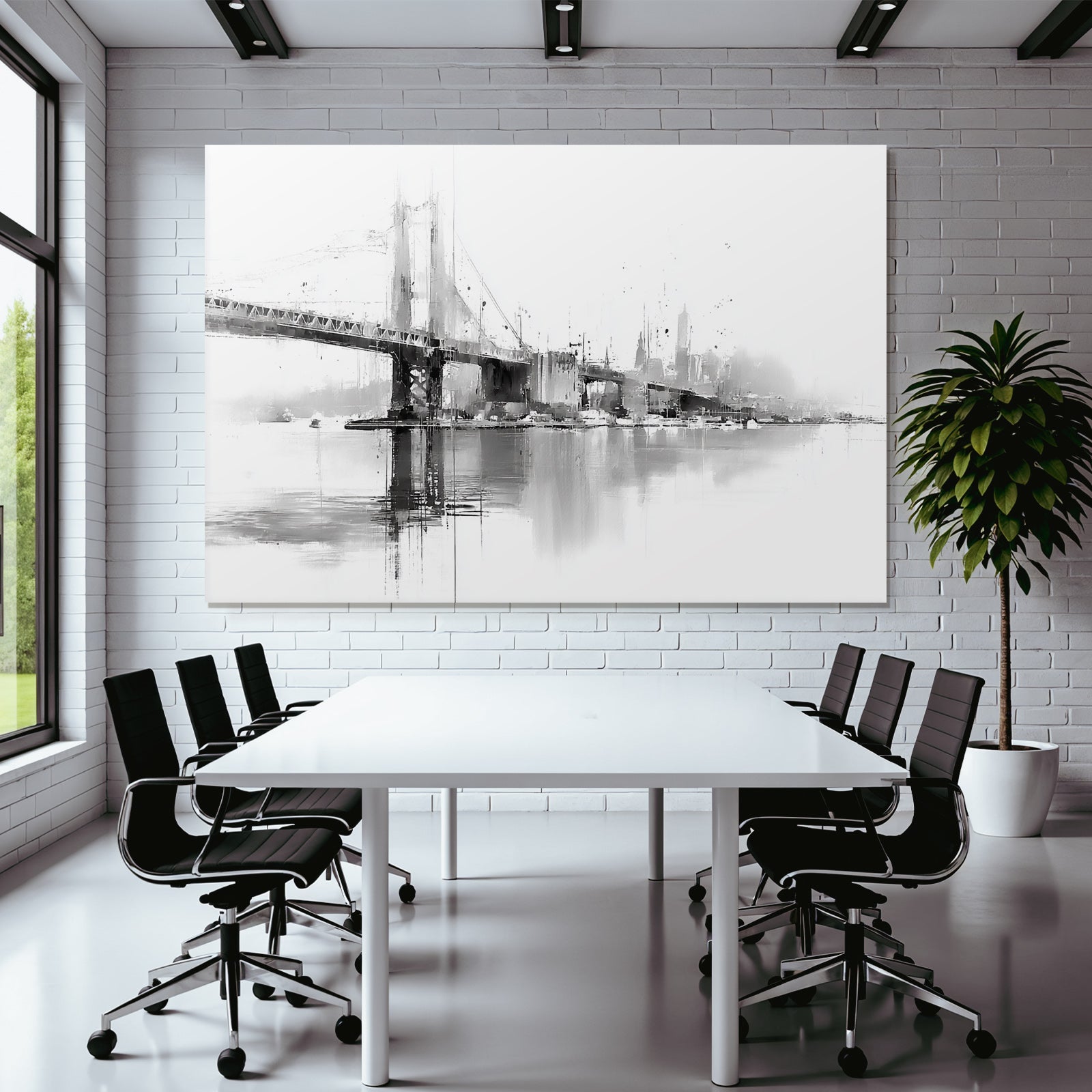 Brücke Und Horizont Schwarz Und Weiß Minimalismus Reflexion