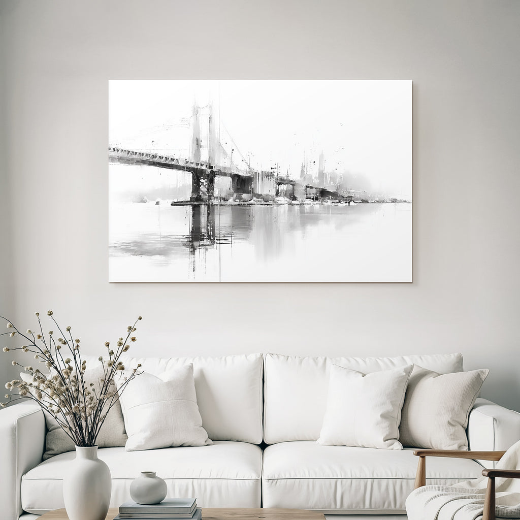 Brücke Und Horizont Schwarz Und Weiß Minimalismus Reflexion