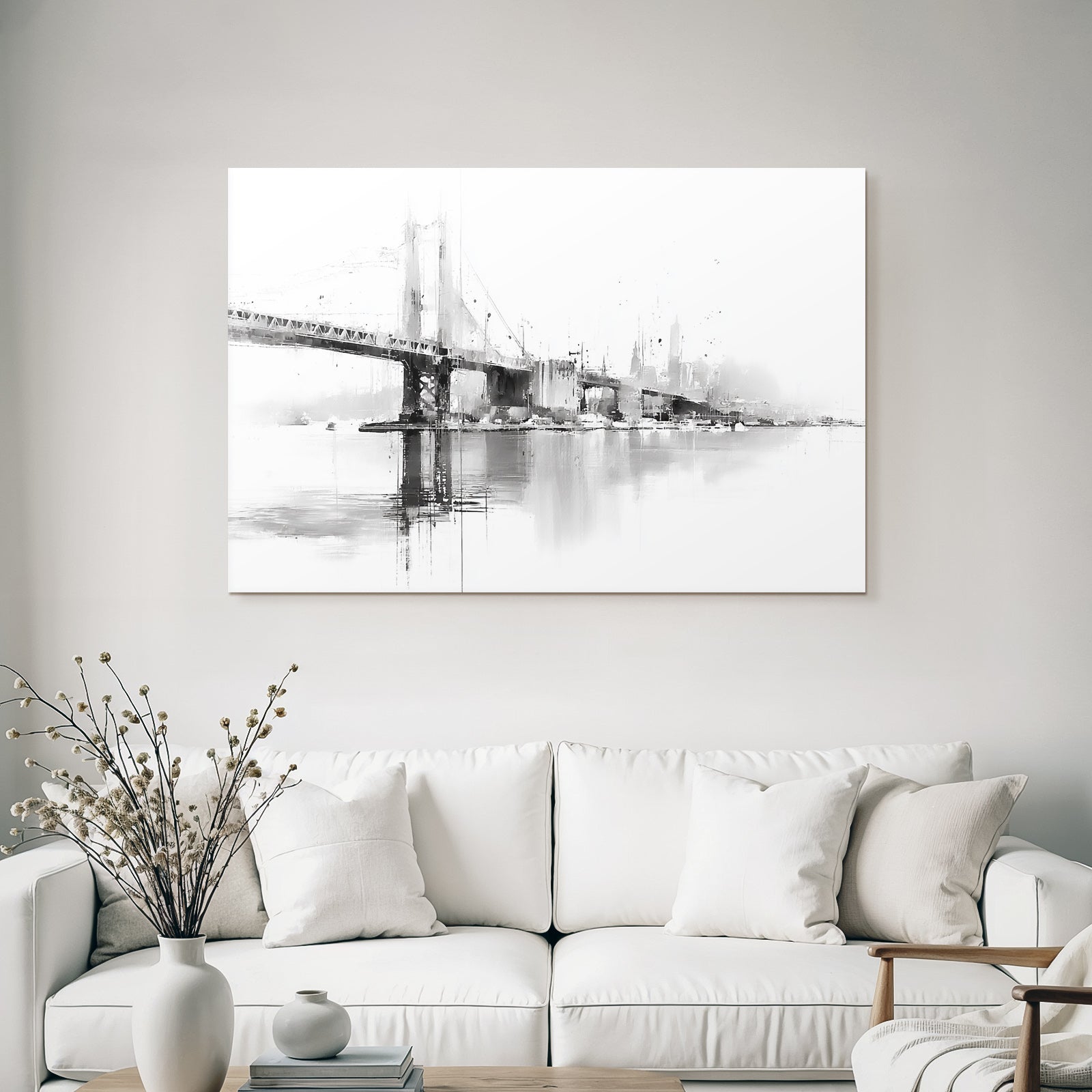 Brücke Und Horizont Schwarz Und Weiß Minimalismus Reflexion