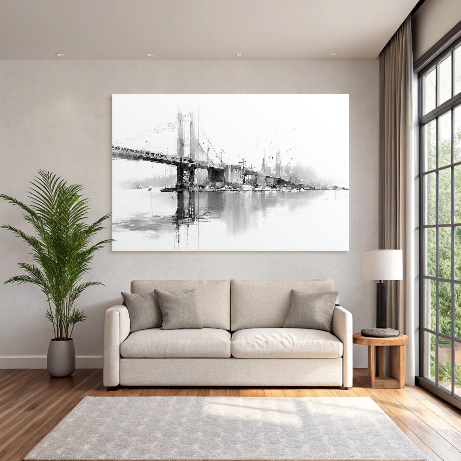 Brücke Und Horizont Schwarz Und Weiß Minimalismus Reflexion