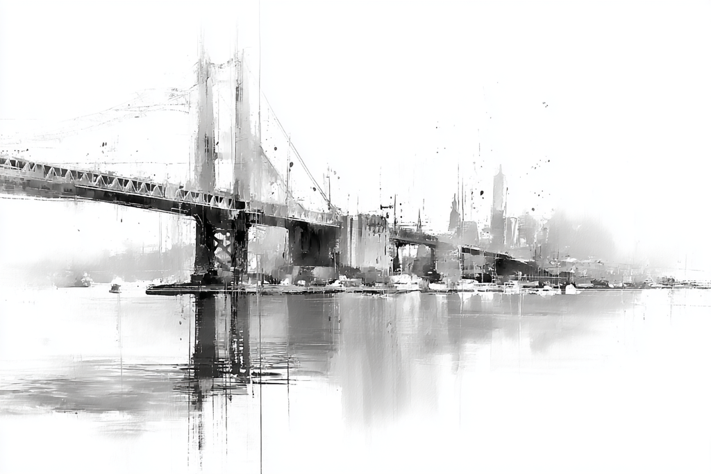 Brücke Und Horizont Schwarz Und Weiß Minimalismus Reflexion | Illustration und Zeichnung | Kunstgattungen
