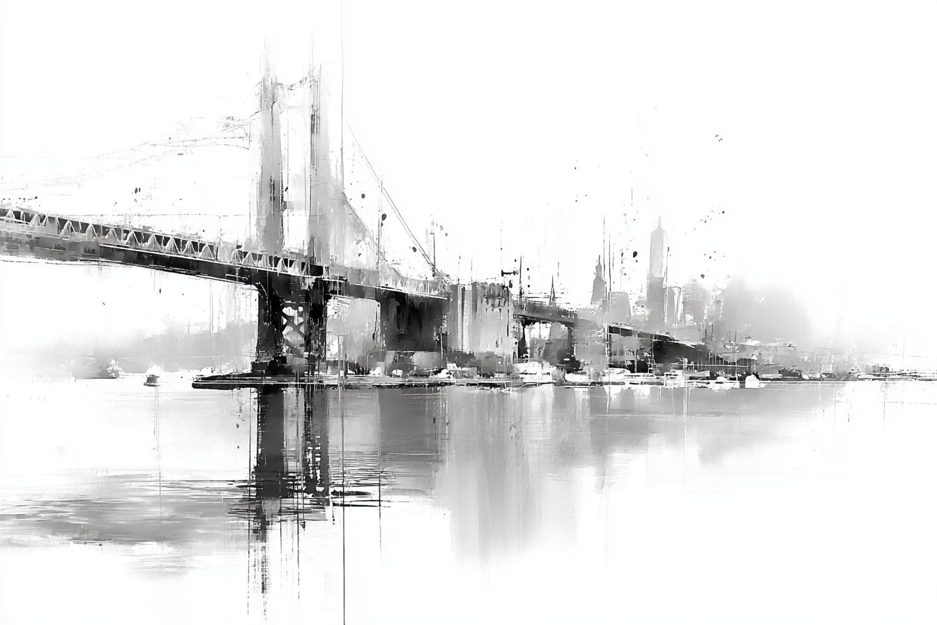 Brücke Und Horizont Schwarz Und Weiß Minimalismus Reflexion | Illustration und Zeichnung | Kunstgattungen