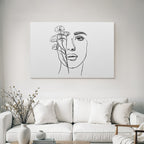 Minimalistische Linienzeichnung Von Fraünkopf Mit Blumen