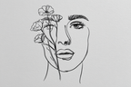 Minimalistische Linienzeichnung Von Fraünkopf Mit Blumen | Illustration und Zeichnung | Kunstgattungen