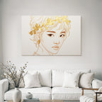 Person Mit Blumenkranz Moderne Linienkunst Goldakzente