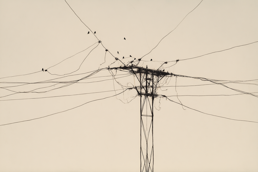 Strommast Mit Drähte Und Vögel | Illustration und Zeichnung | Kunstgattungen