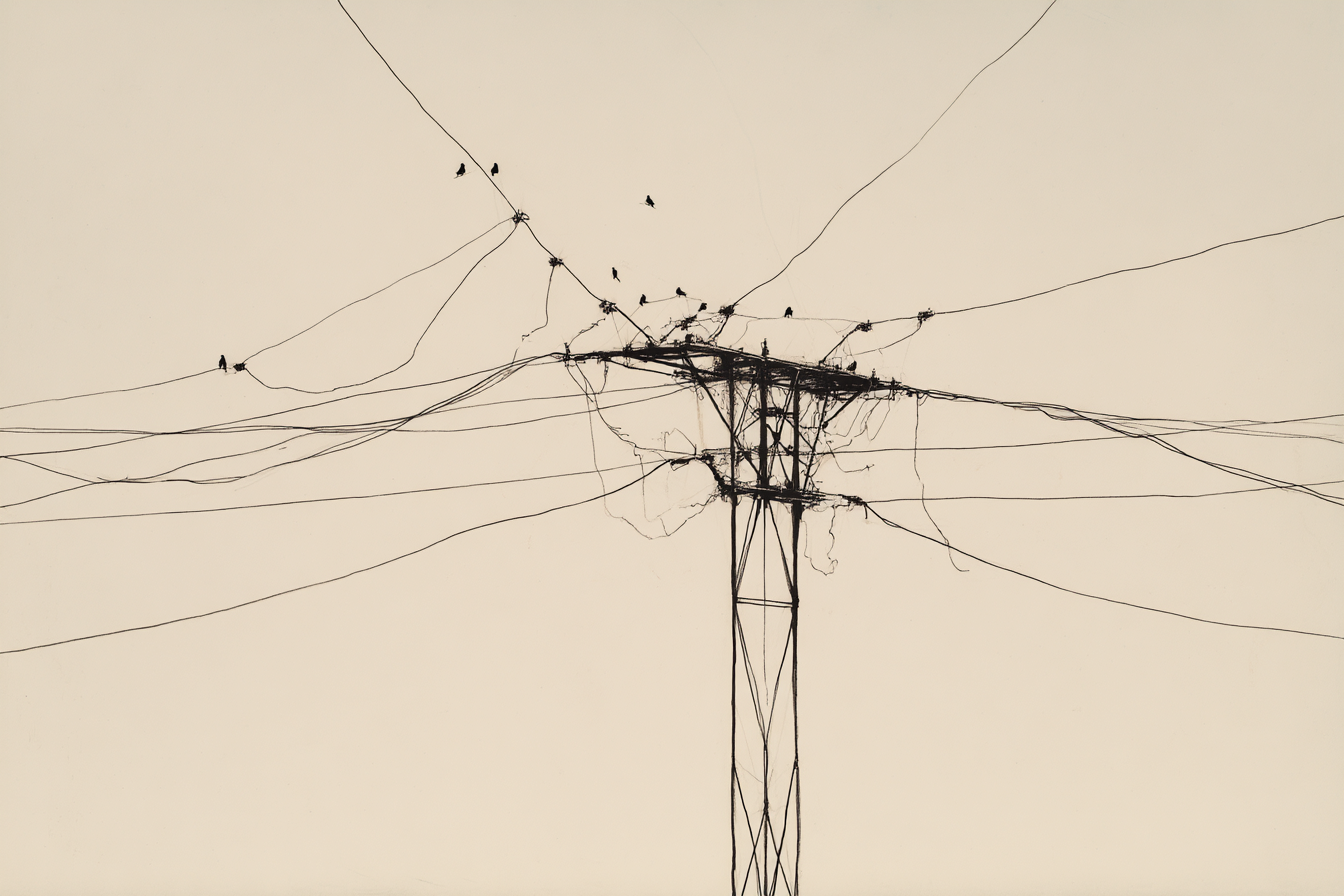 Strommast Mit Drähte Und Vögel | Illustration und Zeichnung | Kunstgattungen