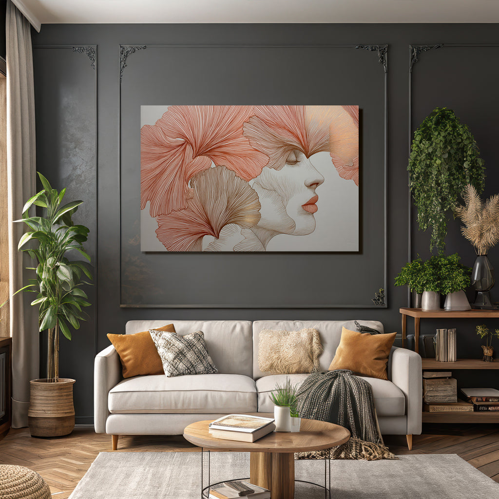 Stylisierte Gesichtsface Umgeben Von Blumen Oder Blattmustern