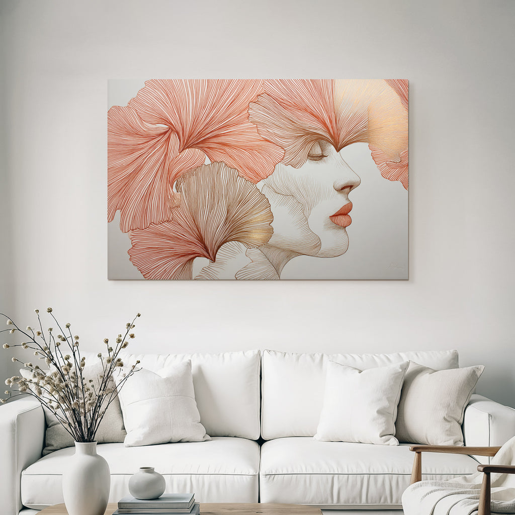 Stylisierte Gesichtsface Umgeben Von Blumen Oder Blattmustern