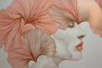 Stylisierte Gesichtsface Umgeben Von Blumen Oder Blattmustern | Illustration und Zeichnung | Kunstgattungen