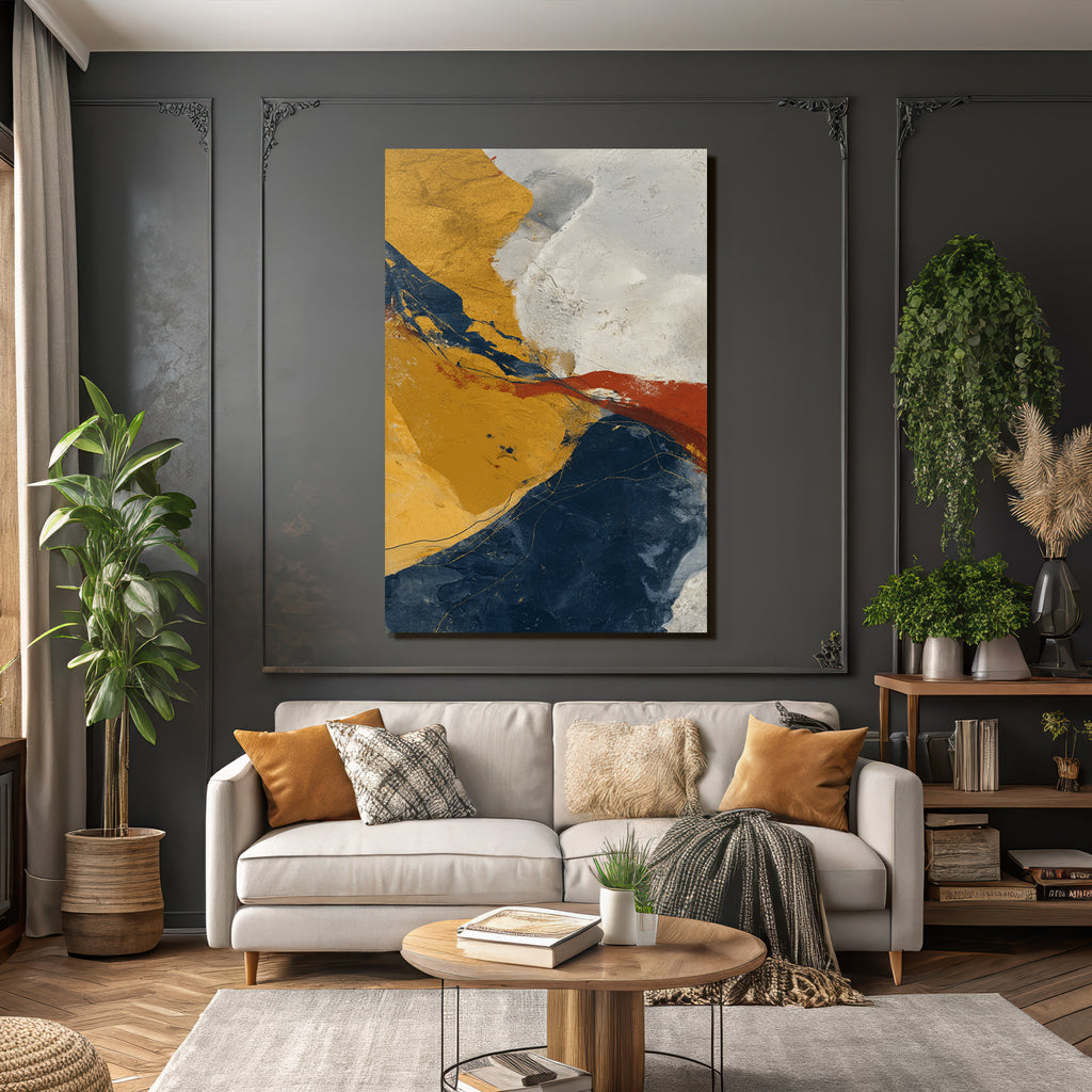 Abstract Kunstwerk Farbmix Gold Navyblau Grau Rot