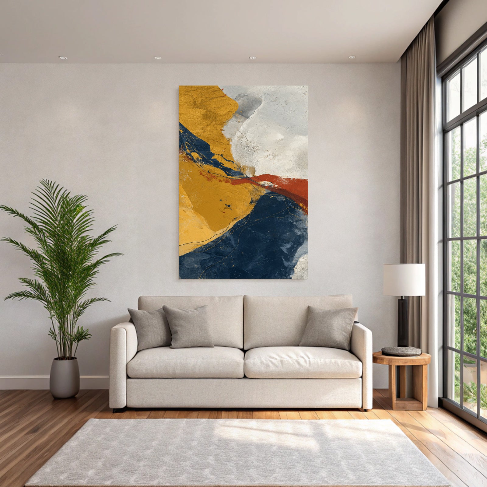Abstract Kunstwerk Farbmix Gold Navyblau Grau Rot