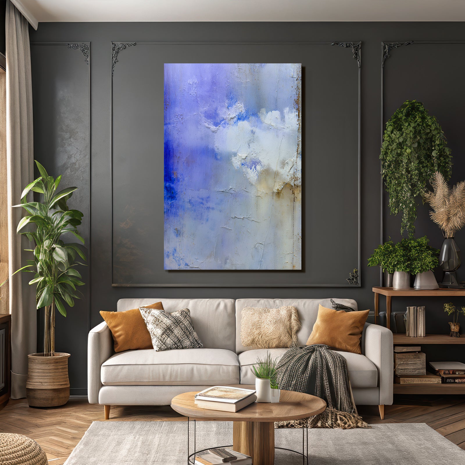 Abstracte Kunst Mit Blau Purpur Und Weiß Gewolke