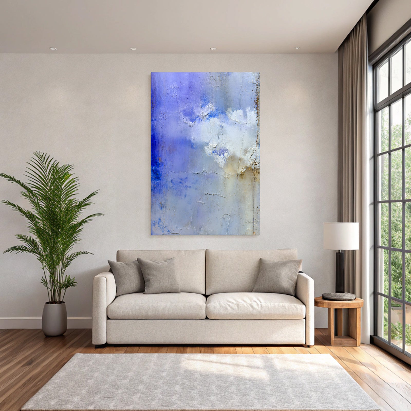 Abstracte Kunst Mit Blau Purpur Und Weiß Gewolke
